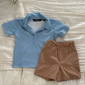 Blue Patterned Kids Shirt & Khaki Shorts by Ben Sherman Sz 18M NWOT